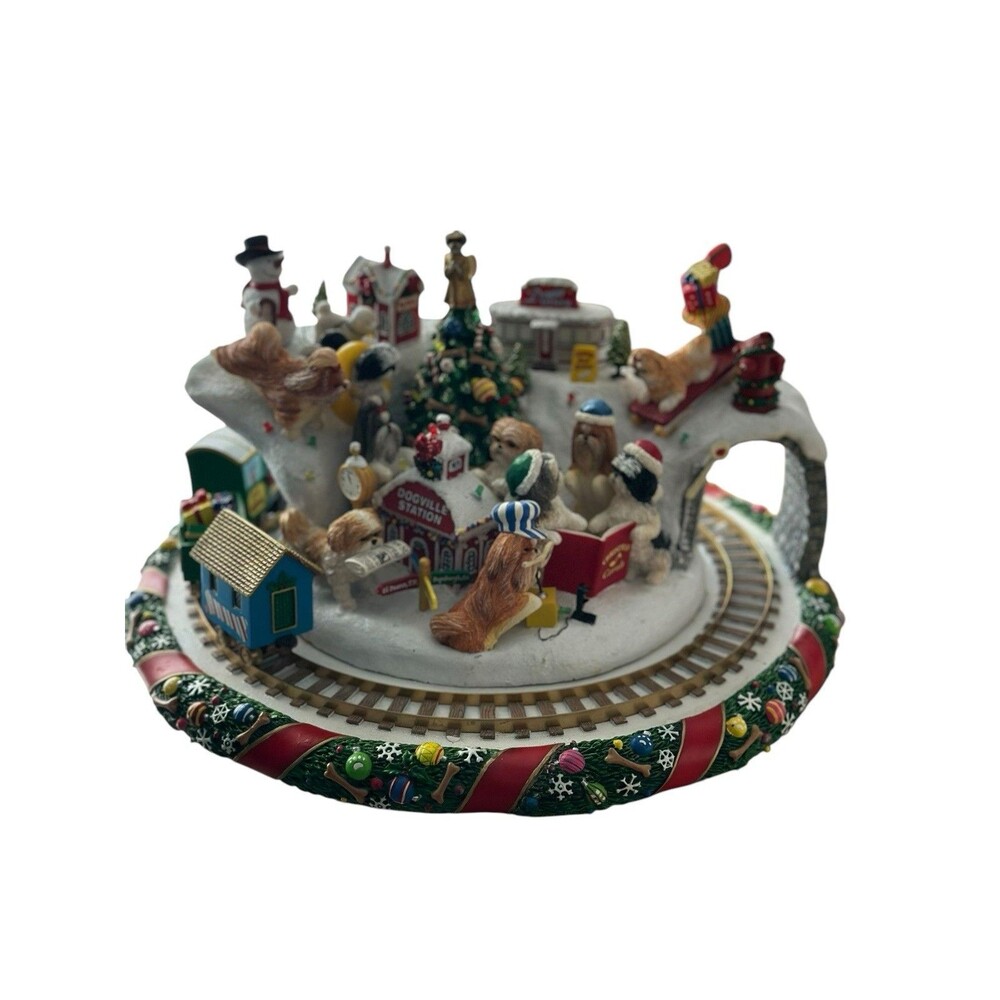 Rare Danbury Mint Shih Tzu Christmas Wonderland Animated Holiday Train Dogs